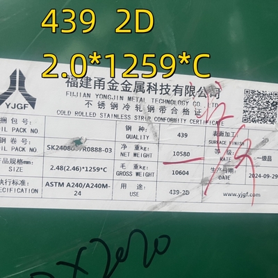 ASTM A240/A240M INOX 439 Metalowe płytki ze stali nierdzewnej walcowane na zimno SUS439 1.4510 2.5*1219mm